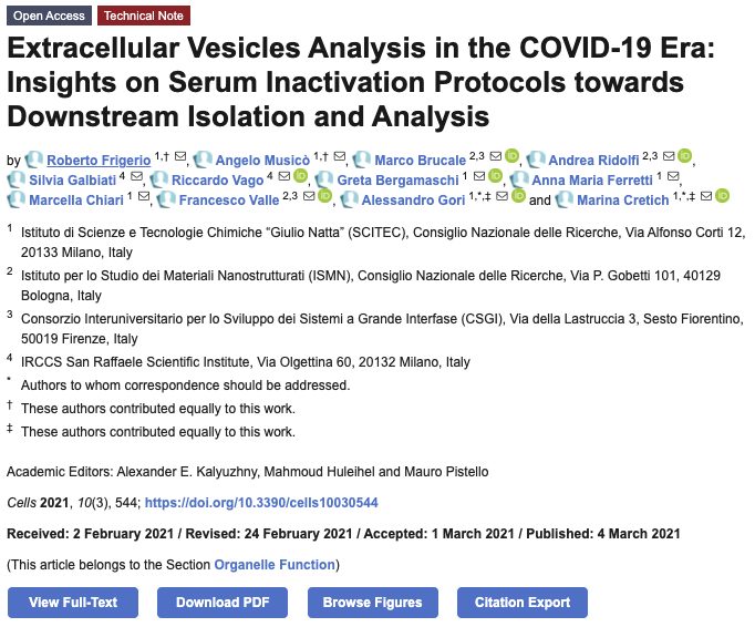 New Paper: Extracellular Vscs Analysis in the COVID19 Era: Insights on Serum Inactivation Protocols towards downstream Isolation and Analysis